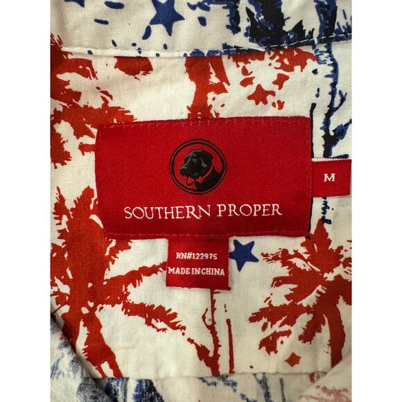 Mens Southern Proper Red White Blue Button Up Short Sleeve Cocktail Shirt- M - Picture 4 of 4